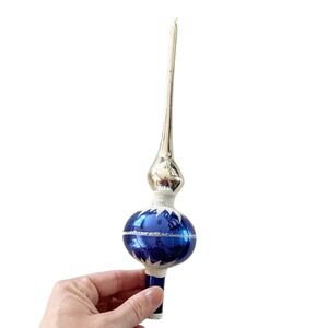 Old World Decorations Christmas tree topper, blue vintage glass ornaments 12"